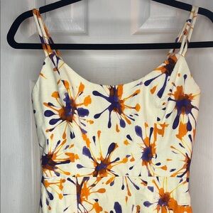 An Original Milly of New York Purple and Orange Splatter Print Dress